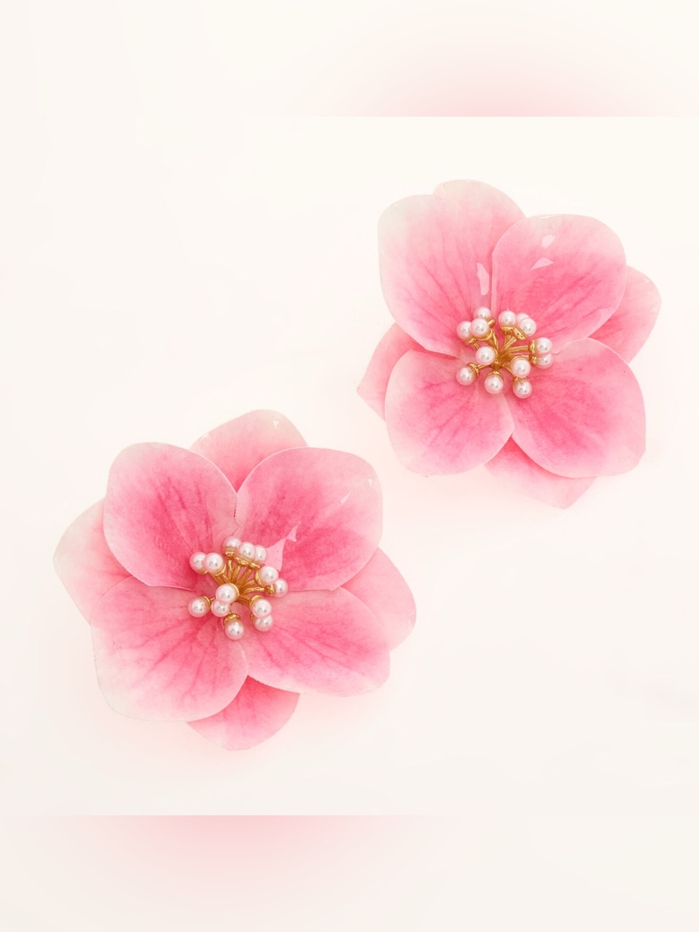 Pink Floral Pearl Center Earrings - Women Jewelry Earrings